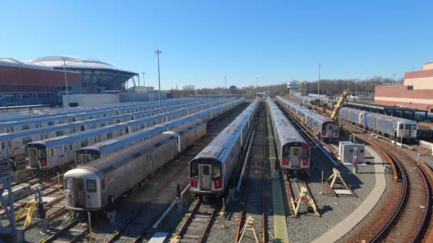New York Subway Depot Queens York Egyesült Államok 2023 Február — Stock videók