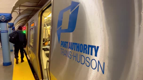 Path Tåg Hamnmyndighet Trans Hudson New York Förenade Stater Amerika — Stockvideo