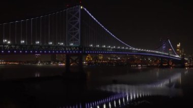 City of Philadelphia with Benjamin Franklin Bridge at night - drone photography