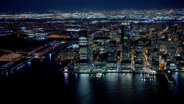 Vista Aérea Jersey City Por Noche Fotografía Viaje — Vídeos de Stock