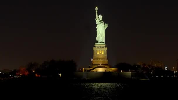 Statue Liberty New York Night Travel Photography — Stockvideo