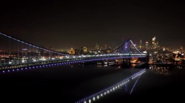 City of Philadelphia with Ben Franklin Bridge at night - drone photography