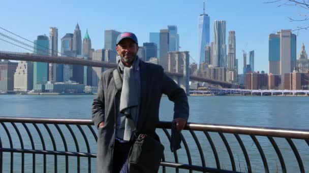 Мангеттен Скайлайн Бруклінського Мосту — стокове відео