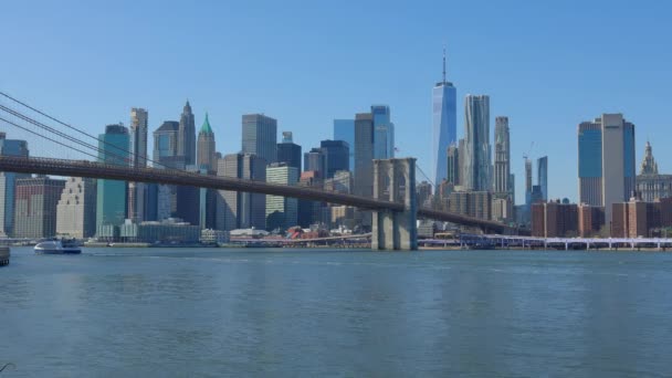 Manhattan Skyline Brooklyn Bridge Park Travel Photography — Stock Video