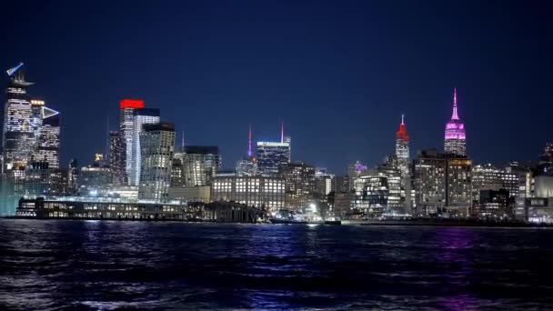 Modern Hudson Yards District Midtown Manhattan Night Travel Photography — Stock video