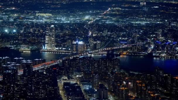 New York City Van Bovenaf Lichten Nachts Reizen — Stockvideo