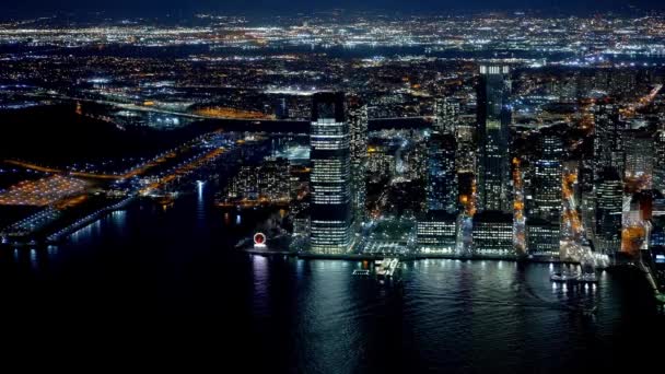 Luchtfoto Jersey City Nachts Reizen — Stockvideo