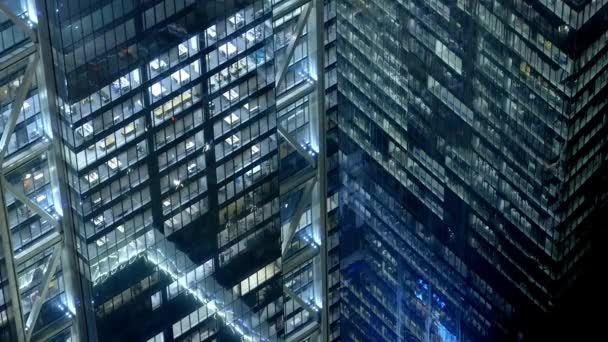 Moderne Kantoorwolkenkrabbers Van Downtown Manhattan Nachts Reizen Fotografie — Stockvideo