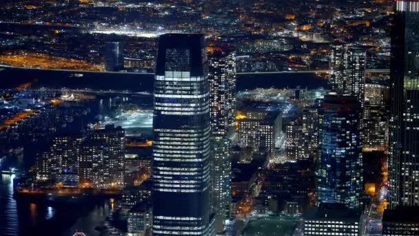 Vista Aérea Sobre Jersey City Noite Fotografia Viagem — Vídeo de Stock