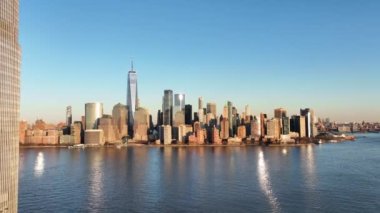 Aerial view over the skyline of Manhattan New York City - drone photography