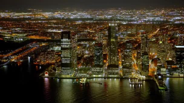Vista Aérea Jersey City Por Noche Fotografía Viaje — Vídeos de Stock