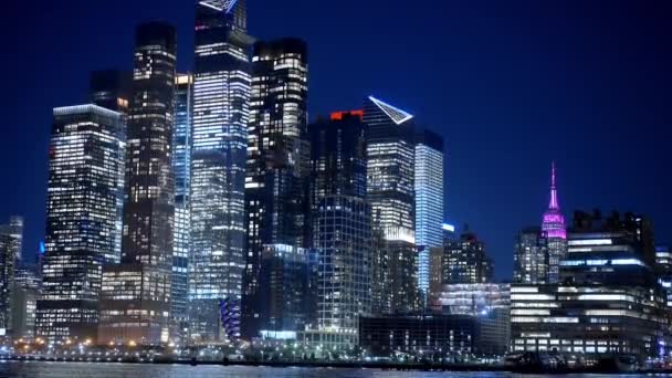 Manhattan City Lights Night Travel Photography — Stock video