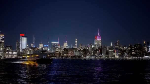 Manhattan Światła Miasta Nocy Zdjęcia Wakacji — Wideo stockowe