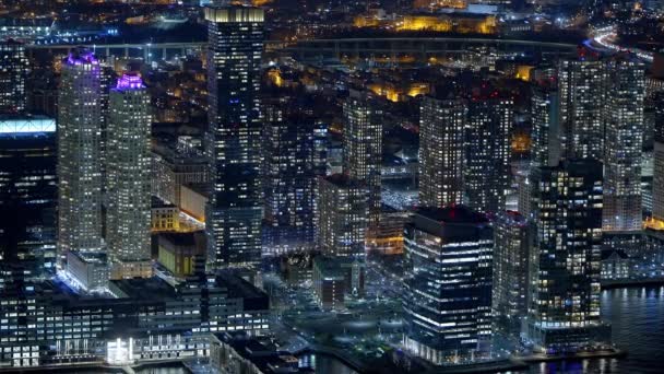 Luchtfoto Jersey City Nachts Reizen — Stockvideo