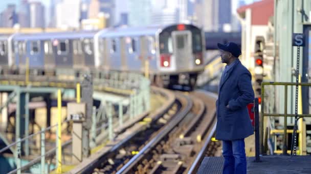 Τρένο Που Φθάνει Σταθμό Του Μετρό Στη Νέα Υόρκη Ταξιδιωτικές — Αρχείο Βίντεο
