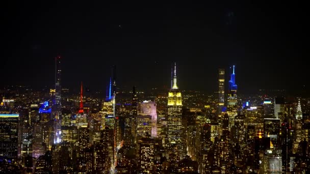 Widok Lotu Ptaka Midtown Manhattan Nocy Zdjęcia Wakacji — Wideo stockowe