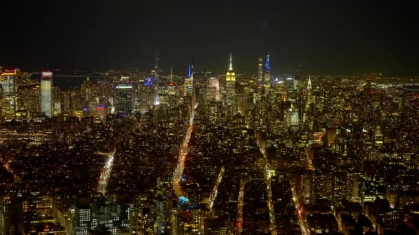 Νέα Υόρκη Από Ψηλά Φώτα Της Πόλης Την Νύχτα Ταξιδιωτική — Αρχείο Βίντεο