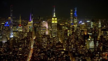 Aerial view over Midtown Manhattan at night - travel photography