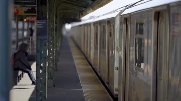 Tunnelbanetåg Vid Station New York Fotografi — Stockvideo