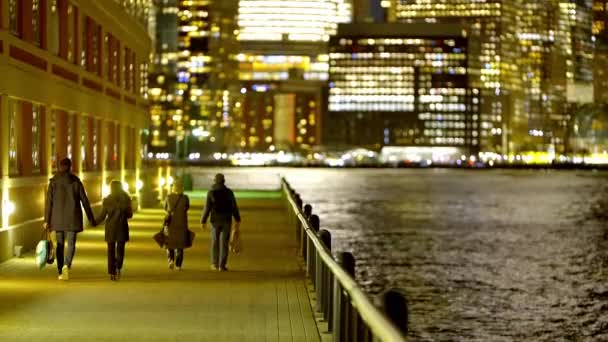 ジャージーシティのウォーターフロントに歩く人々 米国ニューヨーク市 2023年2月14日 — ストック動画