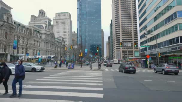 Філадельфійський Міський Центр Вулиці Філадельфія Юнідські Стати Фебруарія 2023 — стокове відео