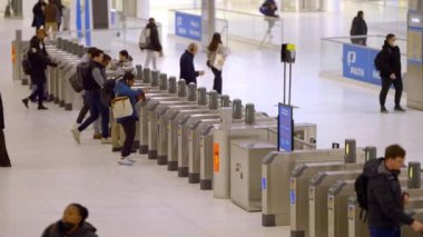 Path trains to New Jersey departing at World Trade Center - NEW YORK CITY, UNITED STATES - FEBRUARY 14, 2023