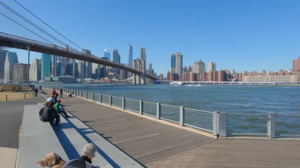 View Brooklyn Bridge Brooklyn Bridge Park New York United States — стоковое видео