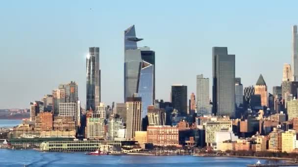 Moderno Distrito Hudson Yards Ciudad Nueva York Vuelo Aéreo Fotografía — Vídeo de stock