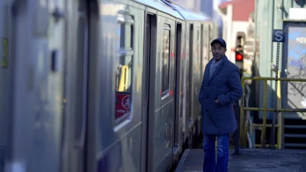 Tren Que Llega Una Estación Metro Nueva York Fotografía Viaje — Vídeo de stock
