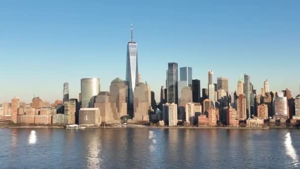 Vlucht Langs Skyline Van Manhattan Drone Fotografie — Stockvideo