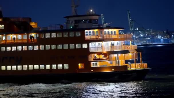 Staten Island Ferry New York Bei Nacht New York City — Stockvideo