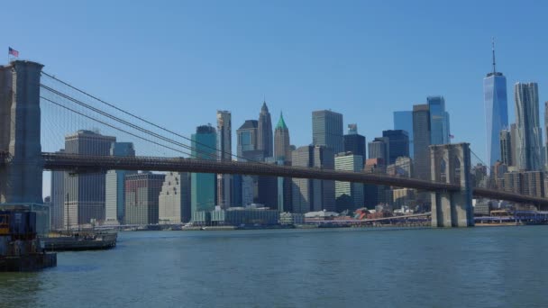Manhattan Skyline Brooklyn Bridge Park Νέα Υόρκη Ηνωμένες Πολιτείες Φεβρουαρίου — Αρχείο Βίντεο