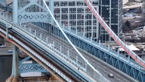 Vlucht Langs Ben Franklin Bridge Philadelphia Drone Fotografie — Stockvideo