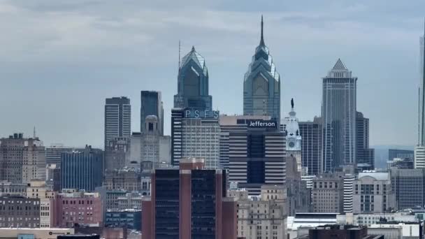 Stad Philadelphia Luchtfoto Van Skyline Drone Fotografie — Stockvideo