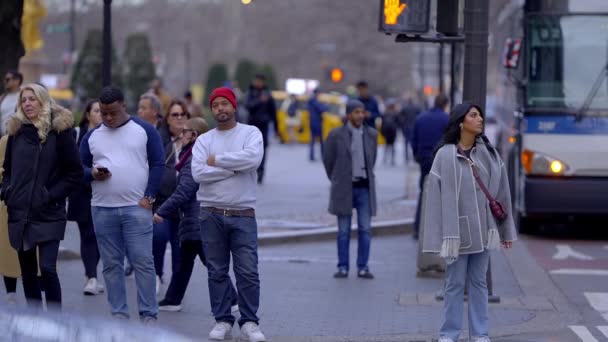 Люди Идут Авеню Замедленная Съемка Нью Йорк Сити Сша Февраля — стоковое видео