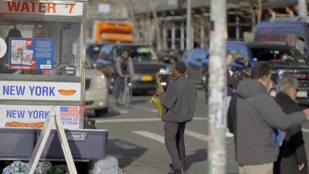 New York Sokaklarında Saksafoncu Sokak Çalgıcılığı New York Şehri Birleşik — Stok video