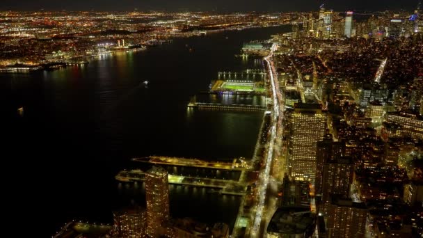 Нью Йорк Зверху Місто Освітлене Нічними Подорожами — стокове відео