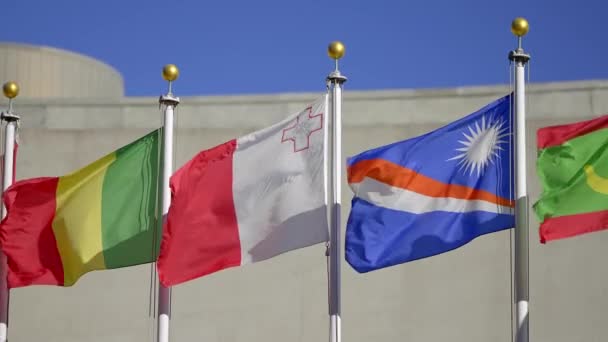 Bandeiras Diferentes Nações United Nations Plaza Nova York Nova Cidade — Vídeo de Stock