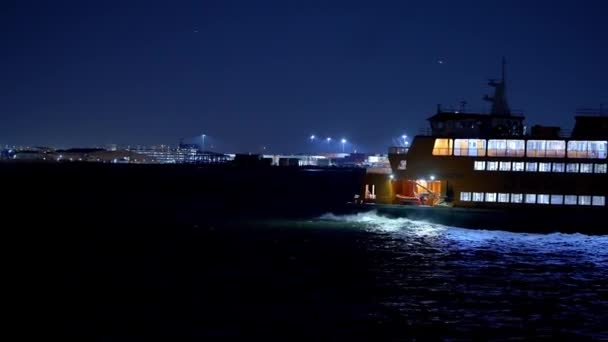 Ferry Staten Island Nueva York Por Noche Nueva York City — Vídeos de Stock