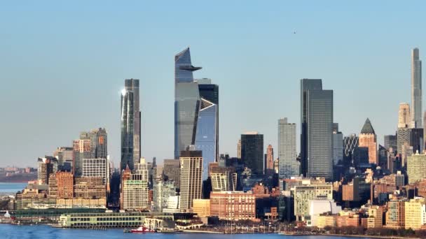 Современный Район Hudson Yards Нью Йорке Пролет Воздуха Беспилотная Фотография — стоковое видео