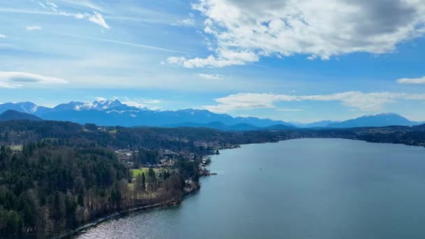Озеро Вортерзее Австрии Вид Воздуха Фотографии Путешествий — стоковое видео