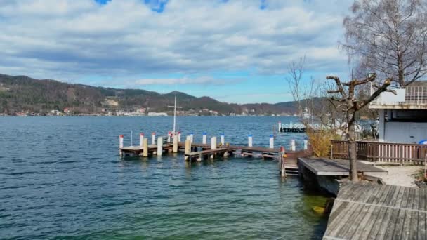Bellissimo Molo Sul Lago Woerthersee Austria Fotografia Viaggio — Video Stock