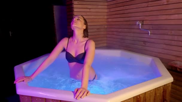 Young Woman Gets Out Hot Tub Stock Photography — Stock Video