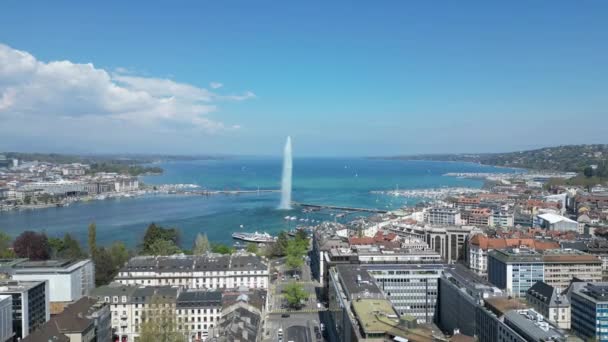 Jezero Ženeva Švýcarsku Také Volal Lake Leman Letecký Pohled Dronem — Stock video