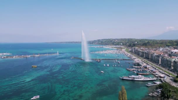 Ville Genève Suisse Avec Lac Léman Vue Aérienne Par Drone — Video