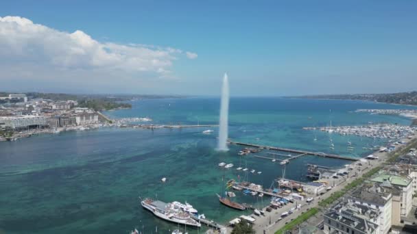 Lacul Leman Orașul Geneva Din Elveția Vedere Aeriană Dronă — Videoclip de stoc