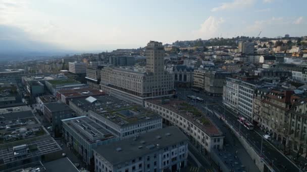 Исторический Центр Города Лозанна Швейцария Сверху Вид Воздуха Беспилотник — стоковое видео