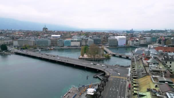 Staden Genève Schweiz Med Sjön Leman Flygfoto Med Drönare — Stockvideo
