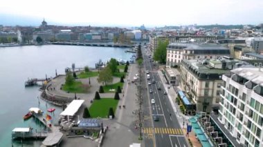 Cenevre 'deki büyük otellerin bulunduğu göl kenti - GENEVA, SWitzERLAND EUROPE - 19 Nisan 2023