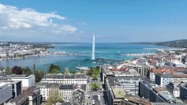 Beau Centre Ville Genève Avec Lac Léman Vue Aérienne Par — Video